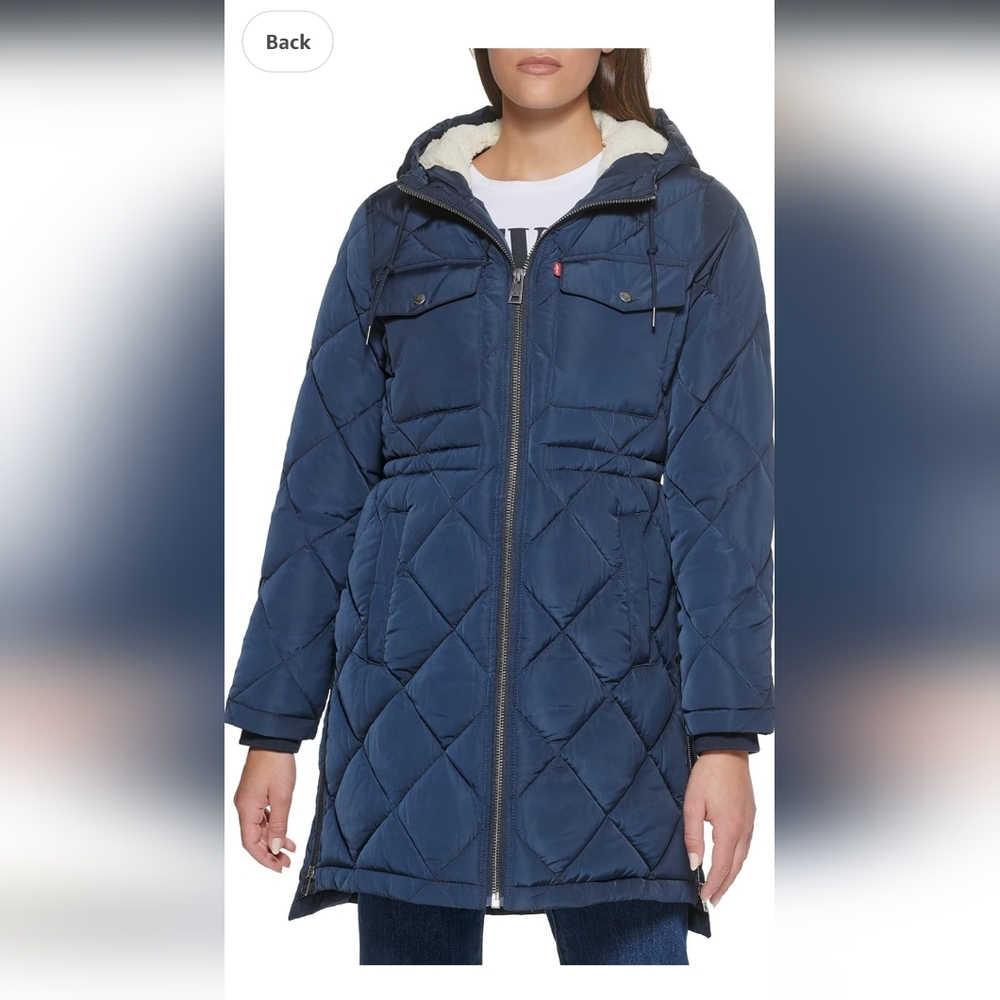 Levi's Womens Soft Sherpa Lined Diamond Quilted Long Parka Jacket